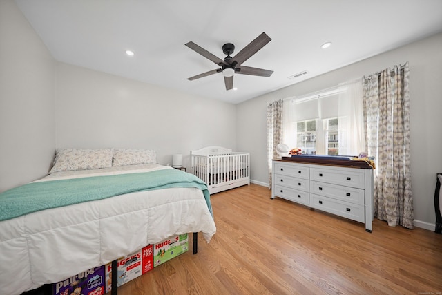 357 D Welton Way, Thomaston, CT 06787 - bedroom featuring light wood-type flooring, recessed lighting, and a ceiling fan
