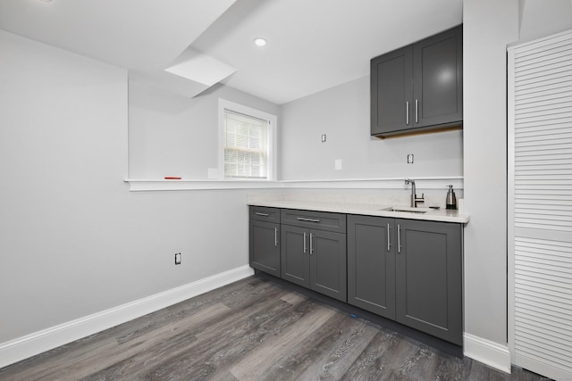 357 D Welton Way, Thomaston, CT 06787 - kitchen with gray cabinetry, dark wood finished floors, light countertops, and recessed lighting