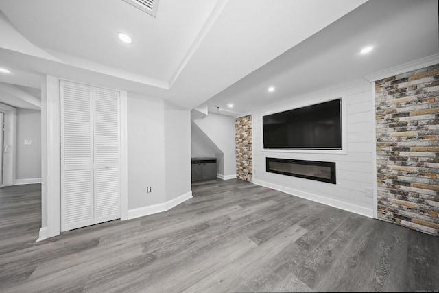 357 D Welton Way, Thomaston, CT 06787 - unfurnished living room with recessed lighting, wood finished floors, and a fireplace