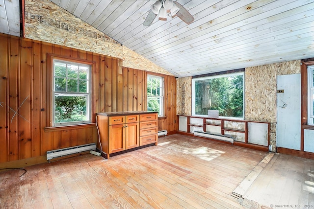 16 Oak St, New Fairfield, CT 06812 - kitchen featuring lofted ceiling, light wood-style floors, a baseboard heating unit, ceiling fan, and wooden ceiling