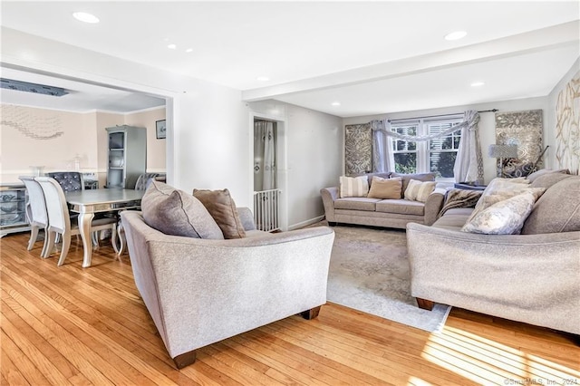 12 Sunset Ave, Trumbull, CT 06611 - living area featuring light wood finished floors and recessed lighting