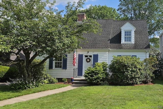 73 Keeney Ave, West Hartford, CT 06107 - cape cod home with roof with shingles, a front yard, and a chimney