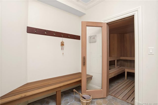 view of sauna / steam room featuring tile floors