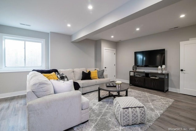 living room with hardwood / wood-style flooring