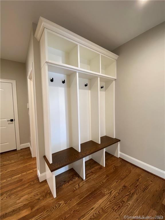 mudroom featuring dark hardwood / wood-style floors