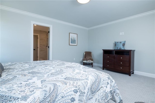 carpeted bedroom with crown molding