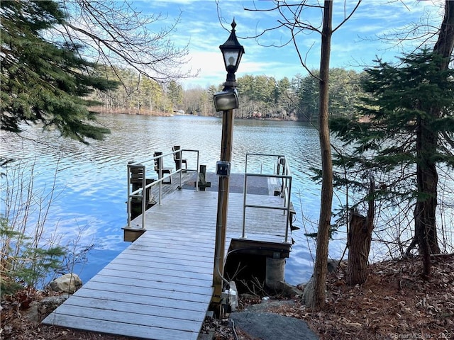 view of dock with a water view