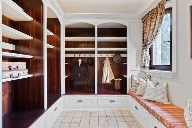 mudroom with light tile floors