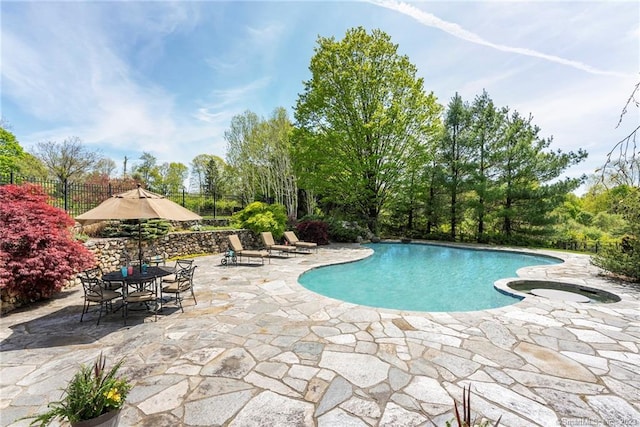 view of swimming pool featuring a patio area