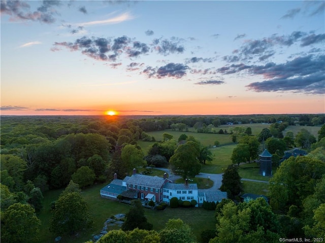 view of aerial view at dusk