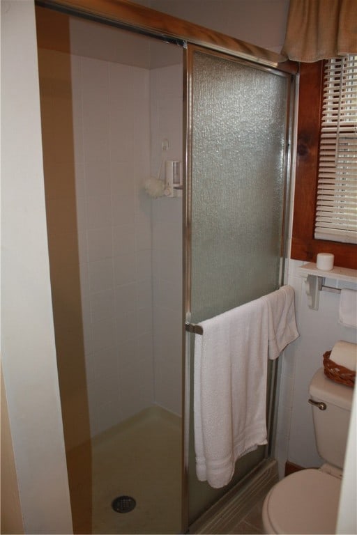 bathroom with toilet and walk in shower