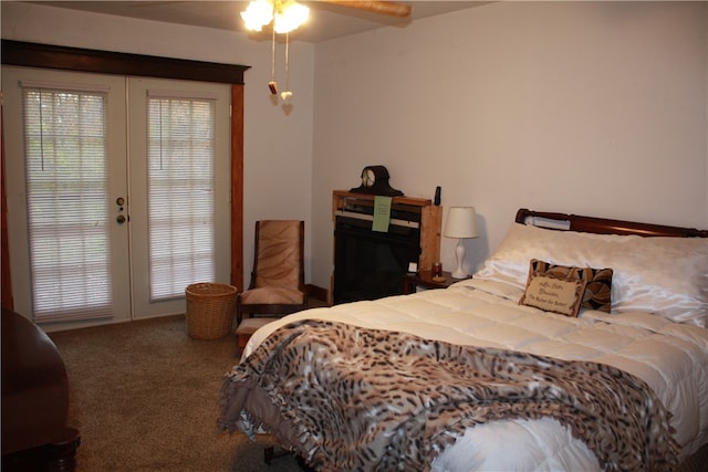 bedroom featuring ceiling fan and carpet floors