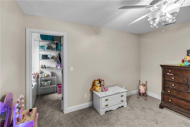 1435 Ashland Ave, Mt Zion, IL 62549 - bedroom with carpet floors, baseboards, ceiling fan, and a textured ceiling