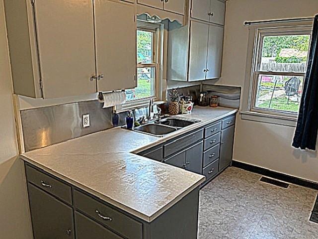 609 S 2nd St, Effingham, IL 62401 - kitchen with a sink, gray cabinetry, and healthy amount of natural light