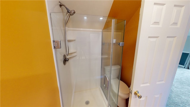 112 N 3rd St, Hoopeston, IL 60942 - bathroom featuring a stall shower, toilet, and recessed lighting