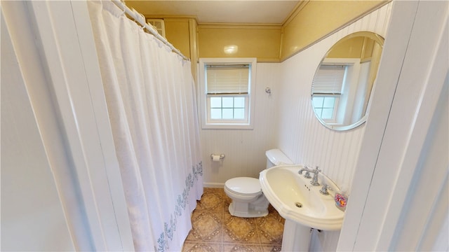 112 N 3rd St, Hoopeston, IL 60942 - bathroom with toilet, tile patterned floors, and a shower with shower curtain