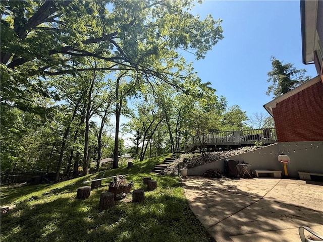 141 Hightide Dr, Decatur, IL 62521 - view of yard featuring stairs, a patio area, and a deck