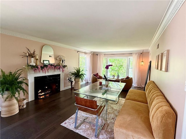 141 Hightide Dr, Decatur, IL 62521 - living room with wood finished floors, ornamental molding, and a lit fireplace