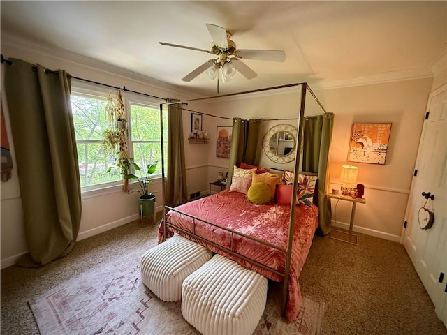 141 Hightide Dr, Decatur, IL 62521 - carpeted bedroom featuring ornamental molding, baseboards, and a ceiling fan