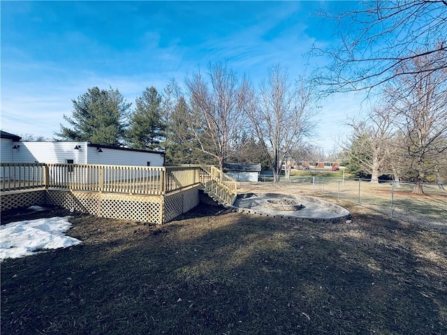 view of yard with a wooden deck