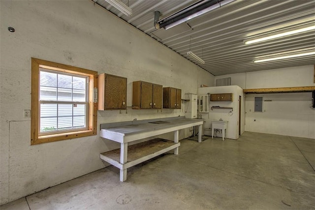 garage featuring electric panel and a sink