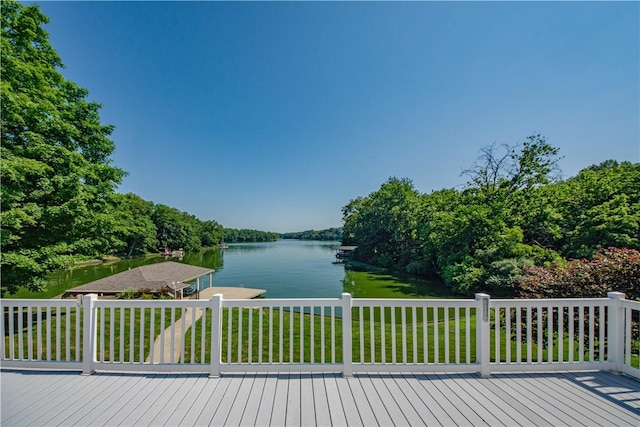 2928 Lakewood Dr, Vandalia, IL 62471 - wooden deck featuring a water view, a dock, and a yard