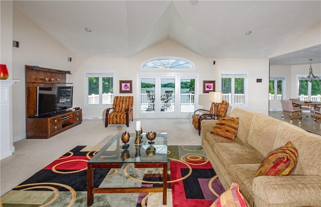 2928 Lakewood Dr, Vandalia, IL 62471 - living room featuring lofted ceiling, carpet floors, and healthy amount of natural light
