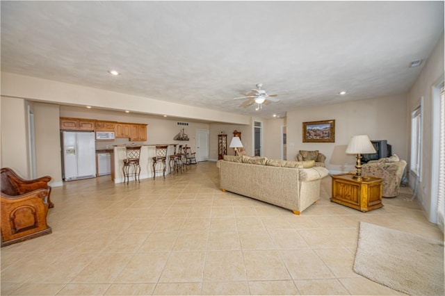 2928 Lakewood Dr, Vandalia, IL 62471 - living area with a ceiling fan, light tile patterned floors, and recessed lighting