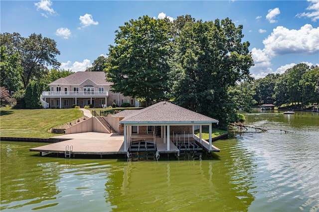 2928 Lakewood Dr, Vandalia, IL 62471 - dock with a water view, boat lift, and stairs