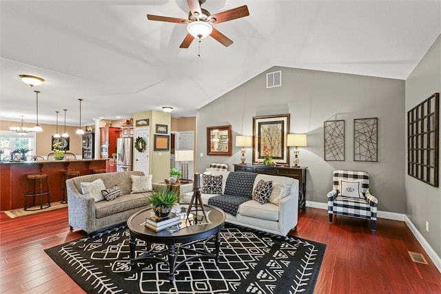 707 W Coolidge Ave, Charleston, IL 61920 - living room with a ceiling fan, wood finished floors, and lofted ceiling