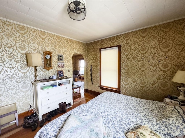 1625 Archer Ave, Marshall, IL 62441 - bedroom with crown molding, arched walkways, and wood finished floors