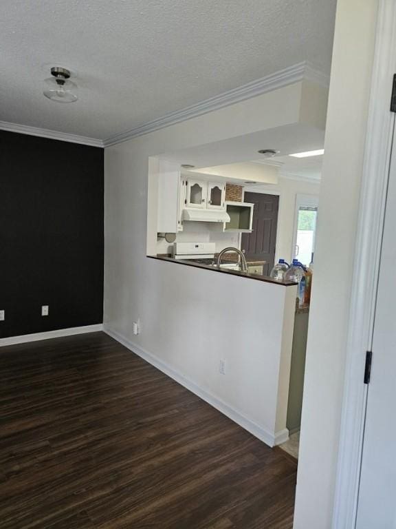 unfurnished room with dark wood-style flooring, crown molding, and a textured ceiling