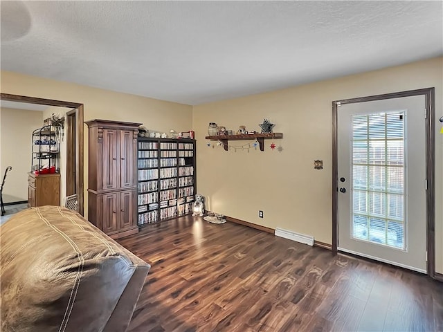 2321 Shelby Ave, Mattoon, IL 61938 - living area with dark wood-style floors and a textured ceiling