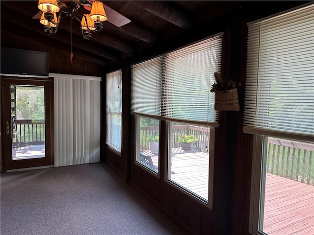 315 W Autumn Dr, Oakwood, IL 61858 - unfurnished sunroom featuring wooden walls, carpet floors, and wood ceiling