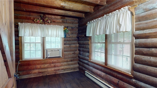 315 W Autumn Dr, Oakwood, IL 61858 - unfurnished sunroom with a baseboard radiator, cooling unit, and beamed ceiling