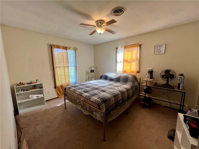 29 Homestead Dr, Newton, IL 62448 - carpeted bedroom with multiple windows, ceiling fan, and a baseboard heating unit
