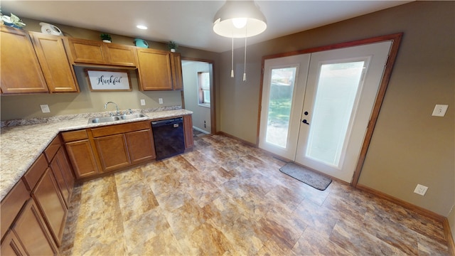 202 Lakeview Dr, Catlin, IL 61817 - kitchen featuring dishwasher, french doors, and brown cabinets