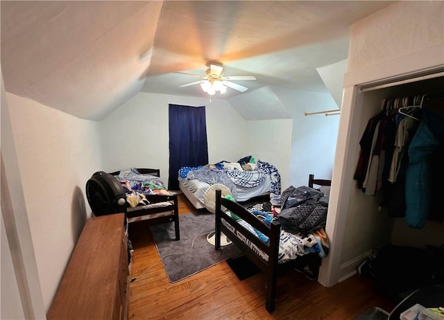 310 N Ellen St, Homer, IL 61849 - bedroom with light wood-style flooring, vaulted ceiling, and ceiling fan