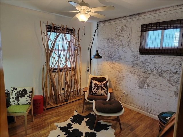 517 W Union St, Nokomis, IL 62075 - living area featuring wood finished floors and ceiling fan