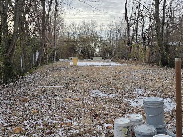 view of yard layered in snow