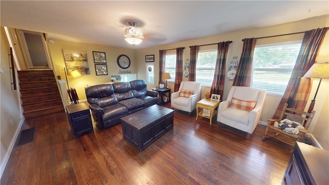 602 Maple Dr, Catlin, IL 61817 - living area featuring dark wood-style floors and stairs