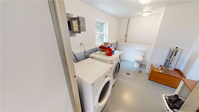 602 Maple Dr, Catlin, IL 61817 - laundry area featuring washer and dryer and electric panel