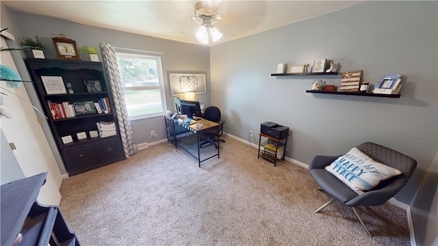 602 Maple Dr, Catlin, IL 61817 - carpeted home office featuring a ceiling fan and baseboards