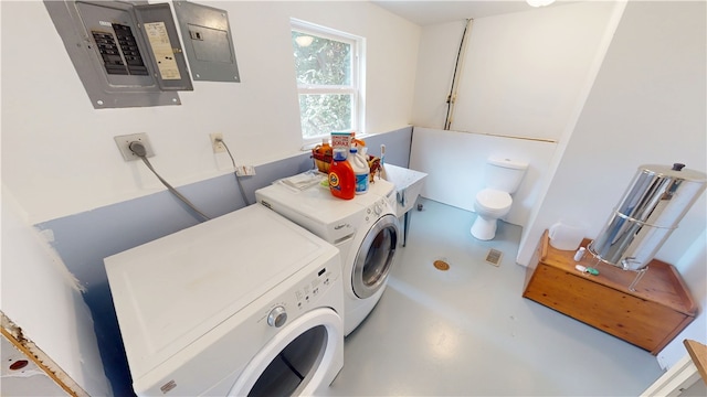 602 Maple Dr, Catlin, IL 61817 - laundry room featuring washing machine and dryer and electric panel
