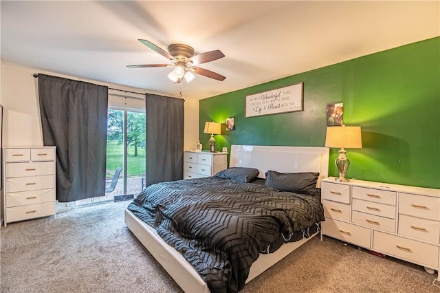 685 E Main St, Warrensburg, IL 62573 - bedroom featuring carpet flooring, access to outside, and a ceiling fan