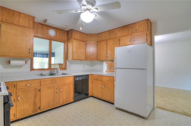 325 S Durfee St, Warrensburg, IL 62573 - kitchen with freestanding refrigerator, dishwasher, range, ceiling fan, and light countertops