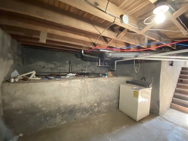 basement featuring refrigerator