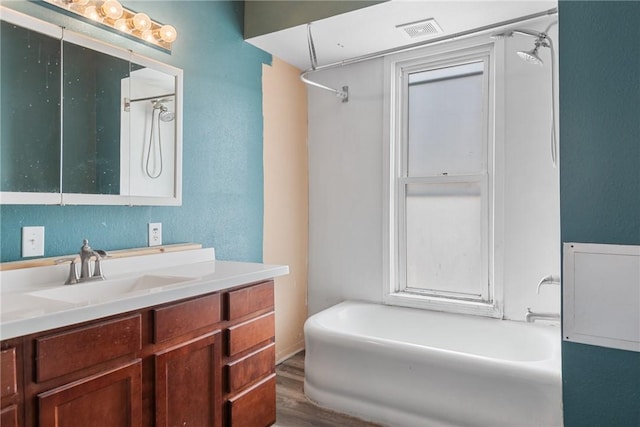 bathroom with vanity and wood-type flooring