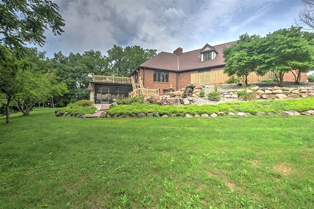 view of yard featuring a wooden deck