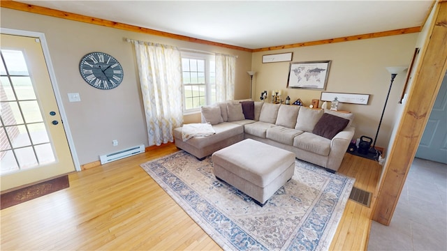 2251 W Stone Bluff Rd, Covington, IN 47932 - living room with a baseboard radiator and wood finished floors
